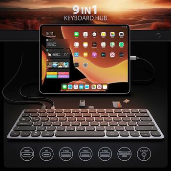 Axagon dokstacija HMC-KB-CRL, 9in1, 0.6m, USB Type-C, 3 USB 5Gbps, HDMI līdz 4K, atmiņas karšu lasītājs, austiņu izeja (HMC-KB-CRL)