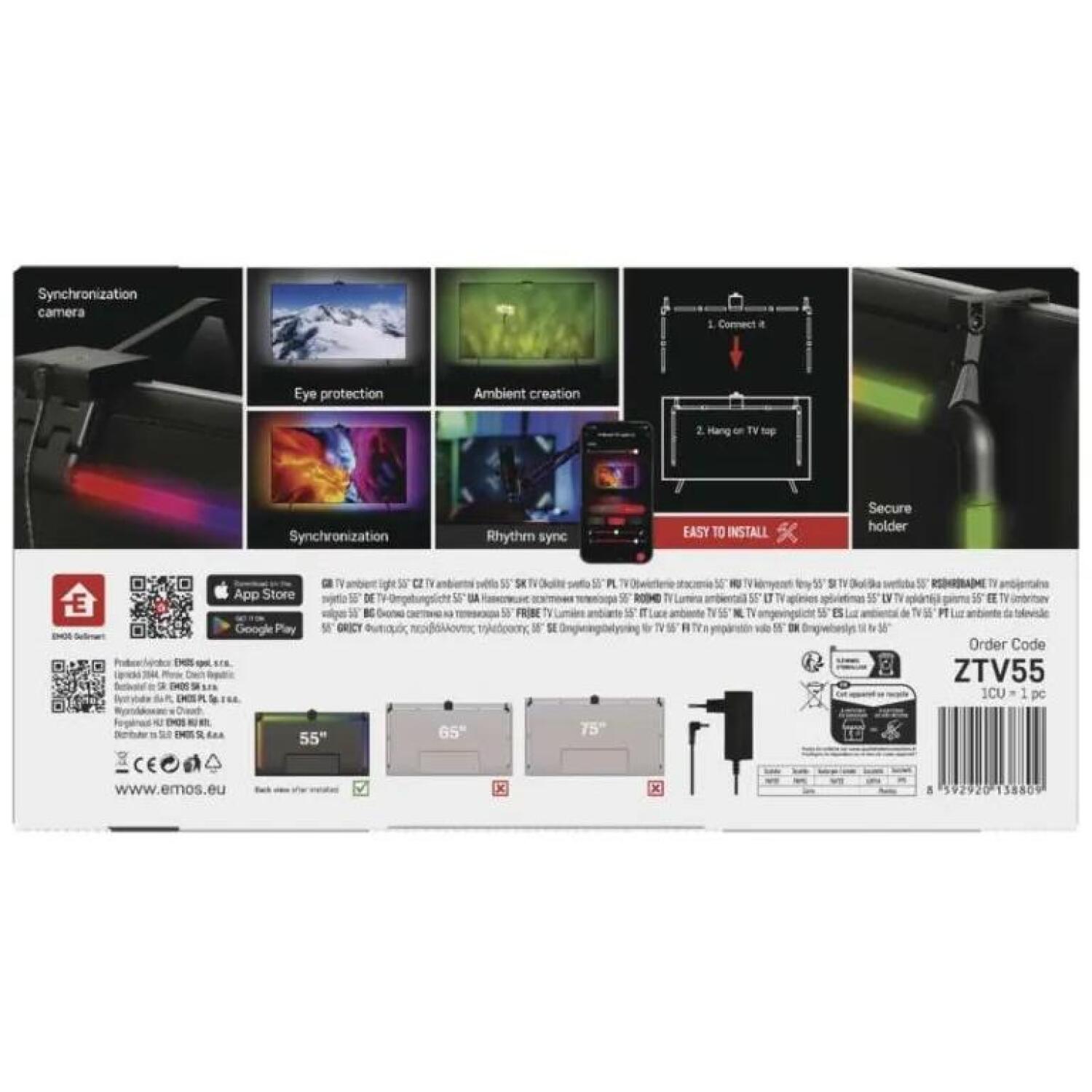 Emos Окружающее LED Освещение ZTV55, 1170mm, 570mm, 24W, WIFI + BLE, RGB, 450lm, 72 сегмента, 230V/50Hz, iOS, Android (ZTV55)