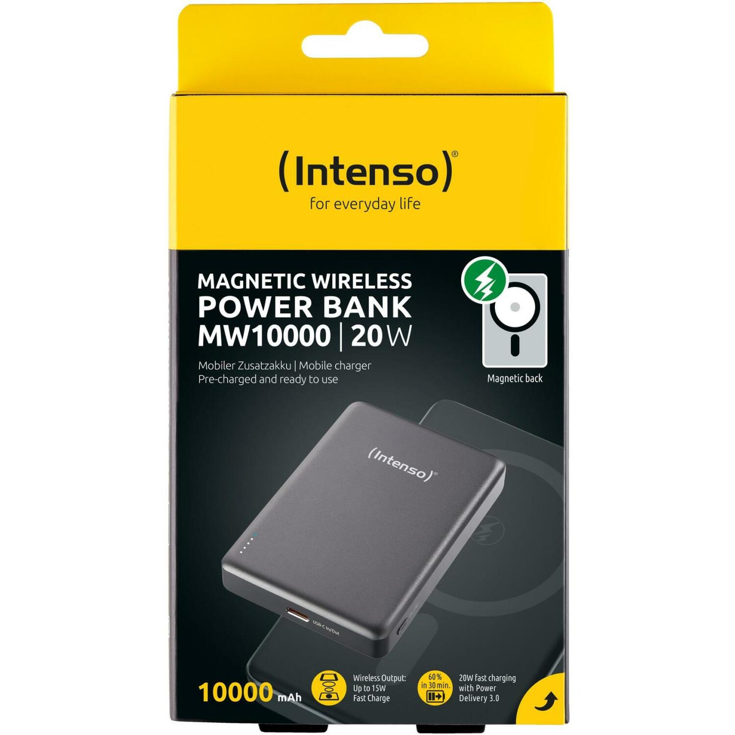 Intenso Power Bank 7344034 10000 мАч, 20 Вт USB-C PD, 15 Вт беспроводная зарядка, совместим с MagSafe, серый (7344034)