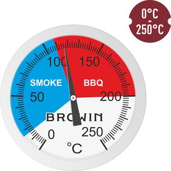 Browin 101200 BBQ termometrs, 0-250°C, 5,2cm, analogais, nerūsējošais tērauds, balts ciparnīca (101200)