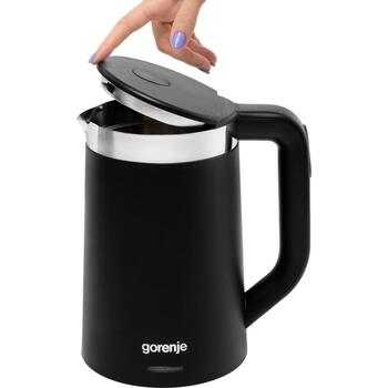 Gorenje Чайник K17TRDW, 2200 W, 1.7 L, Пластик/Металл, 360° поворотная база, Черный (K17TRDW)