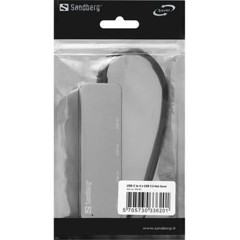 Sandberg USB хаб 336-20, 4x USB 3.0, USB Type-C, 4 порта, серый (336-20)