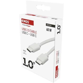 Emos USB кабель SM7027W, 1м, белый, 2.0, 60W, 3A, 480Mbit/s, C-C, PVC (SM7027W)