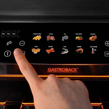 Gastroback Аэрофритюрница 42586, 9л, 2900Вт, 2 корзины, 10 программ, сенсорный экран, детали, моющиеся в посудомоечной машине (42586)