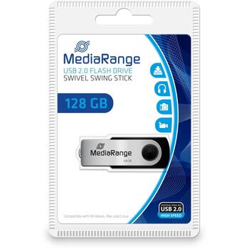 Mediarange MR913 USB-флеш-накопитель, 128ГБ, USB 2.0, 10МБ/с чтение, 3МБ/с запись, поворотный металлический корпус (MR913)