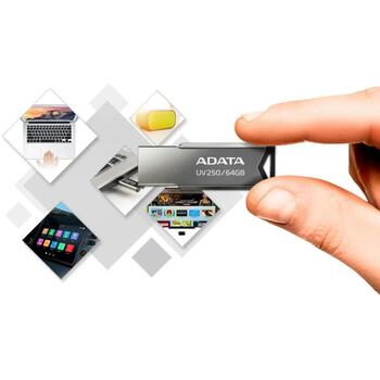 Adata USB флеш-накопитель AUV250-16G-RBK, 16 ГБ, USB Type-A, USB 2.0, без крышки, серебристый (AUV250-16G-RBK)