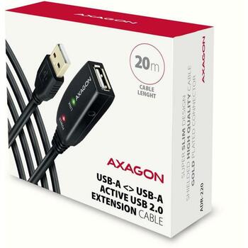 Axagon USB удлинитель ADR-220, 20м, черный, USB 2.0 A-M к A-F, 1x USB 2.0, 1x USB 3.0 (ADR-220)
