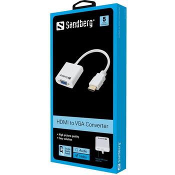 Sandberg HDMI uz VGA pārveidotājs 508-69, VGA (D-Sub) vīriešu, HDMI A tipa (standarta) sieviešu, balts, RoHS (508-69)
