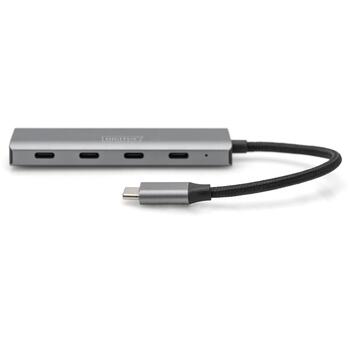 Digitus USB centrmezgls DA-70246, 4 x USB-C, tumši pelēks, Genesys Logic GL3510 mikroshēma (DA-70246)