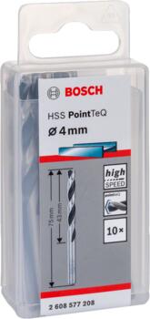 Urbis metālam PointTeQ 4 x 43 x 75 mm , 10 gab., Urbjmašīnām/skrūvgriežiem POINTTEQ HSS SPIRĀLVEIDA URBIS, 2608577208 BOSCH (2608577208)
