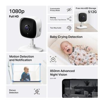 TP-LINK Tapo C100 mājas Wi-Fi novērošanas kamera, 1080p, 15fps, 117°, 12m nakts redzamība, 512GB microSD, divvirzienu audio (TAPOC100)