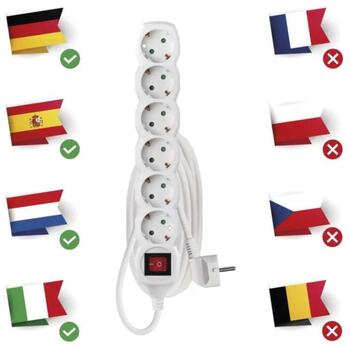Emos Удлинитель P1623R, 3м, 6x2P+PE, выключатель, ПВХ, 3680Вт, защита от детей (P1623R)