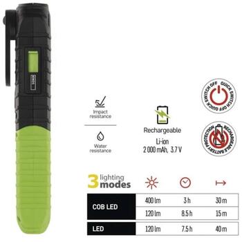 Emos Рабочий светильник P4531, 400 лм, 2000 мАч, COB LED 100 %, COB LED 50 %, LED 100 %, функция быстрого отключения (P4531)