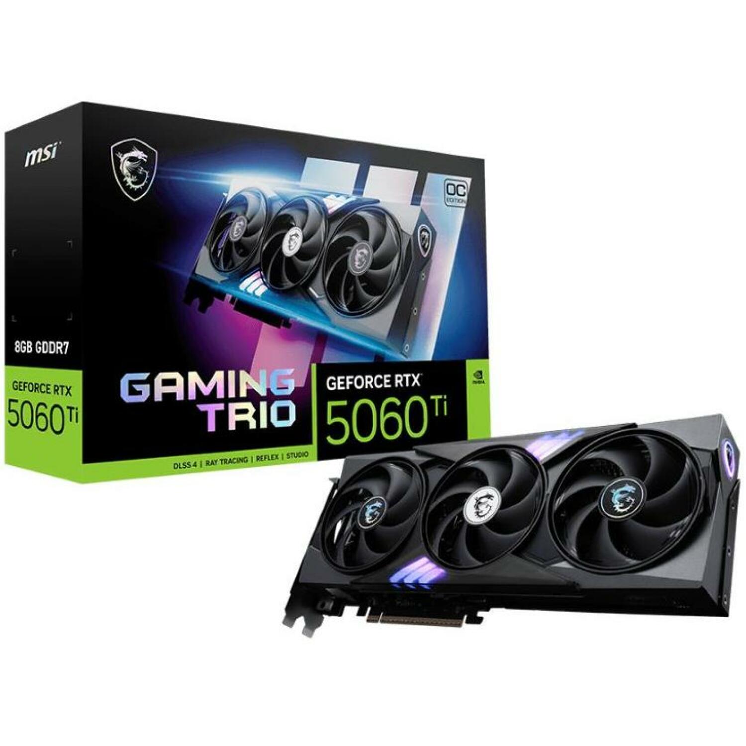 Msi Видеокарта RTX5060TI 8G GAM TRIO OC, 8 ГБ GDDR7, 7680 x 4320 пикселей, PCIe x16 5.0, 3 вентилятора, Активное охлаждение (RTX5060TI 8G GAM TRIO OC)