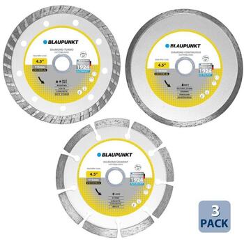 Blaupunkt Пила BP-CW-D4115, 115x1,8x22,23mm, 12250об/мин, 3шт, сегментный алмаз, турбо алмаз, непрерывный алмаз (BP-CW-D4115)