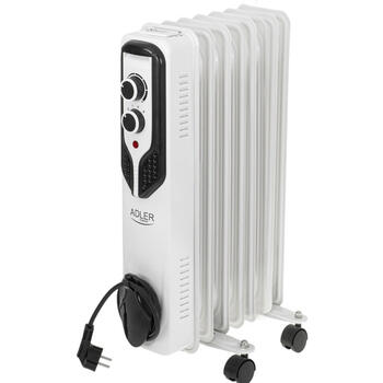 Efektīvs eļļas sildītājs ar 7 sekcijām ~15–18m² telpām maks. jauda 1500W Balts AD7815 Adler (AD 7815)