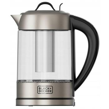 Black+Decker BXKE2205E электрочайник, 2200W, 1.7L, 60-100°C, стекло, эргономичный, моющийся фильтр (ES9580110B)