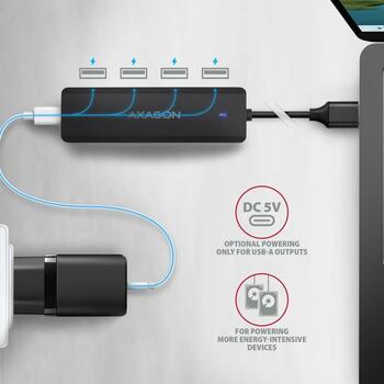 Axagon USB centrmezgls HUE-C1A 4x USB 5Gbps, strāvas kabelis 19 cm, karšu lasītājs, lādētājs 1.5A/5V (HUE-C1A)