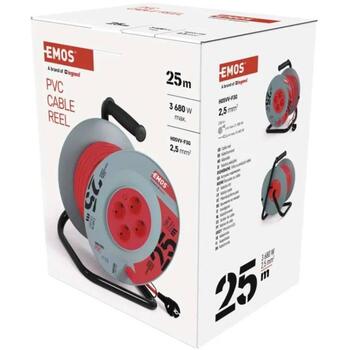 Emos Удлинитель катушка P09225M, 25 м, 4 розетки, 230 В, 16 А, PVC, IP20, защита от детей (P09225M)