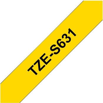 Brother лента для этикеток TZE-S631, 1.2см, 8м, черный на желтом, TZe, ламинированная, сверхпрочный клей, водостойкая (TZE-S631)