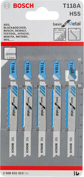 5 figūrzāģa asmeņi T 118 A, Figūrzāģiem FIGŪRZĀĢA ASMENS T 118 A BASIC FOR METAL, 2608631013, BOSCH (2608631013)