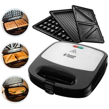 Russell Hobbs Fiesta 24540-56, гриль 3-в-1 для сэндвичей, 750 Вт, 3 сменные пластины, антипригарное покрытие, съемные пластины (24540-56)