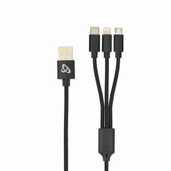 Sbox USB 2.0 8-контактный/Type-C/Micro USB USB-3IN1, 1м, 2.4A, до 480 Mbps, USB A M, оплетённый кабель, чёрный (USB-3IN1)