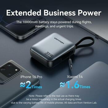 Vention Power Bank FHEN0, 10000mAh, 35W, Li-Polymer, USB-C, компактный, быстрая зарядка, LED дисплей (FHEN0)