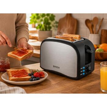 Brock BT 1003 SS Тостер, 800 Вт, 2 отсека, нержавеющая сталь, разморозка, подогрев, съемный поддон для крошек (BT 1003 SS)