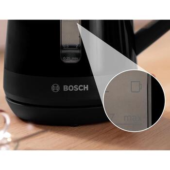 Bosch Чайник TWK1M123, 2400 Вт, 1.7 Л, пластик, 360° поворотная база, черный, фильтр от накипи, автоматическое отключение (TWK1M123)