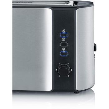 Severin Grauzdētājs AT 2590, 1400 W, 4 tosti, melns un sudrabs, elektroniskā vadība, nerūsējošais tērauds, atkausēšana (AT 2590)