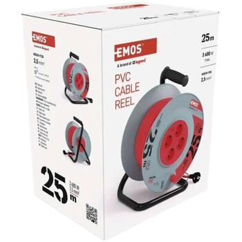 Emos Удлинитель катушка P09225M, 25 м, 4 розетки, 230 В, 16 А, PVC, IP20, защита от детей (P09225M)