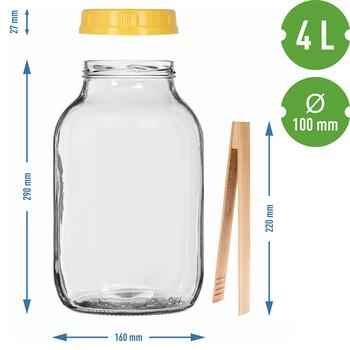 Browin 133411 банка с крышкой, 4L, 100mm, стекло, 6 крючков, пластиковая крышка с ручкой, деревянные щипцы (133411)