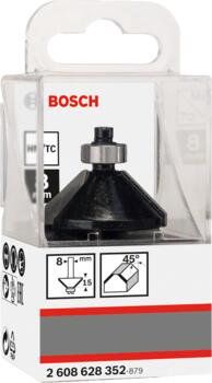Nošķelšanas frēze HM 45o, l=15 mm,kāts 8mm, Rokas frēzēm, malu frēzēm STANDARD FOR WOOD CHAMFER BIT 45 DEGREE ANGLE, 2608628352, BOSCH (2608628352)