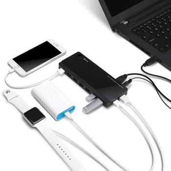 TP-Link UH720 USB 3.0 centrmezgls, 7 porti, 2 uzlādes porti, 5Gbps, 5V/2.4A, Windows/Mac/Linux (UH720)