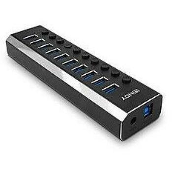 Lindy USB хаб 43370, 10 USB 3.0 портов, 5Gbps, 36W мощность, выключатель для каждого порта (43370)