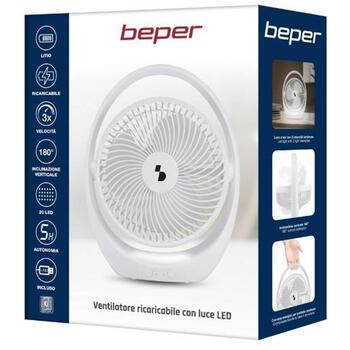 Beper P206VEN425, перезаряжаемый портативный вентилятор, 3 скорости, 2400 мАч, 5ч автономности, LED ночник, 180° поворот (P206VEN425)