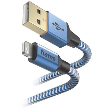 Hama Кабель для зарядки 00201553, 1.5m, 2.4A, 480Mbit/s, Lightning, USB Type-A, быстрая зарядка, синий (00201553)