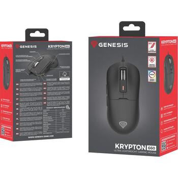 Genesis datorpele Krypton 660 NMG-2189, optiskā, USB Type-A, 12000 DPI, 6 pogas, RGB apgaismojums, melna (NMG-2189)
