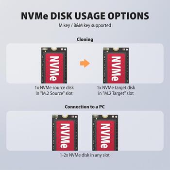 Axagon ADSA-M2C22 док-станция 2x M.2 NVMe/SATA SSD, 20 Gbit/s, USB-C 3.2 Gen 2x2, клонирование, вентилятор (ADSA-M2C22)
