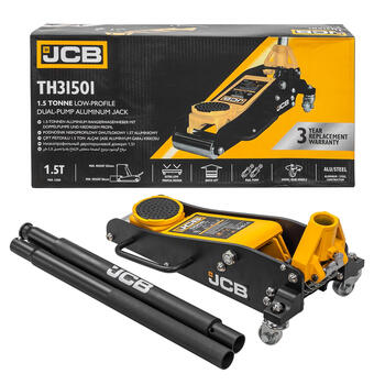 JCB JCB-TH31501 домкрат, 1.5т, 355мм, 80мм, алюминиевый, с двойной помпой, низкопрофильный, с резиновой прокладкой (JCB-TH31501)