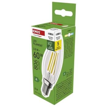 Emos LED лампочка Filament Candle ZF3A43, 3,8 Вт, 806 лм, E14, 230 В, 50 000 часов, нейтральный белый, класс A (ZF3A43)