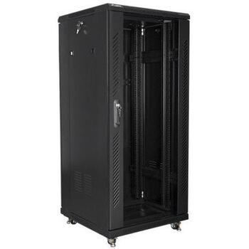 Lanberg Напольный шкаф FF01-6627-12B, 27U, 600mm, черный, максимальная нагрузка до 800kg, IP20, 2 вентилятора (FF01-6627-12B)