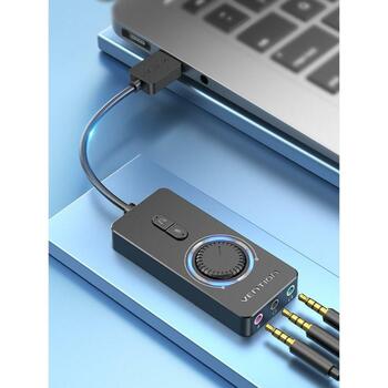 Vention USB звуковая карта CDRBB, 16 бит, 44100-48000 Гц, USB, 3.5 мм, 2 кнопки, 0.15 м, черный (CDRBB)
