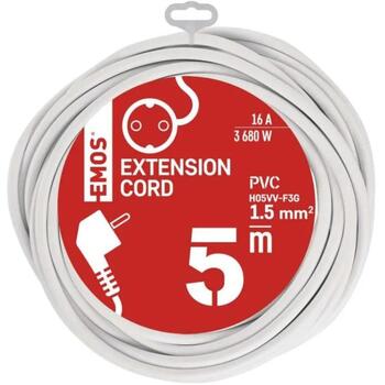 Emos Удлинитель P0125R, 5 м, 1x2P+PE SCHUKO, белый, ПВХ, 1 шт, 3 680 Вт, защита от детей (P0125R)