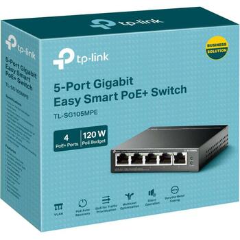 Tp-Link коммутатор TL-SG105MPE, 5x1Gbps, 4xPoE+ 30W, PoE 120W, VLAN, веб-управление (TL-SG105MPE)