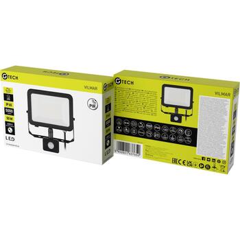 G-TECH прожектор VILMAR GT-VILM50W-PIR-40, LED, 50W, 5000lm, 4000K, 220-240V, IP65, датчик движения, черный (GT-VILM50W-PIR-40)