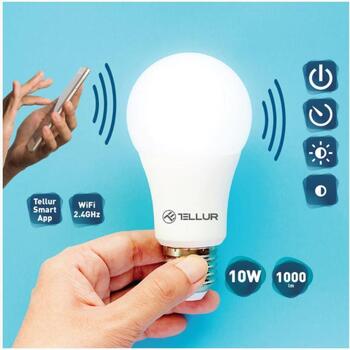 Tellur WiFi Smart Bulb E27 TLL331001, 10W, 220-240V, 1000lm, 2700K-6500K, E27, 2.4GHz, CRI Ra>80 (TLL331001)