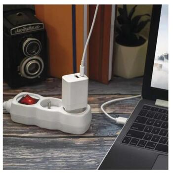 Emos Универсальное USB настенное зарядное устройство GaN V04G45, 45 Вт, 100–240 В, 2xUSB, быстрая зарядка, защита от перегрузки (V04G45)