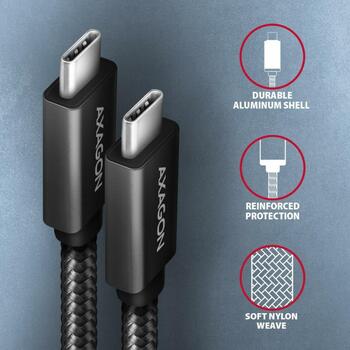 Axagon кабель USB-C к USB-C 2м 100W, 20Gbps, черный, 5A, 4K HD видео (BUCM32-CM20AB)